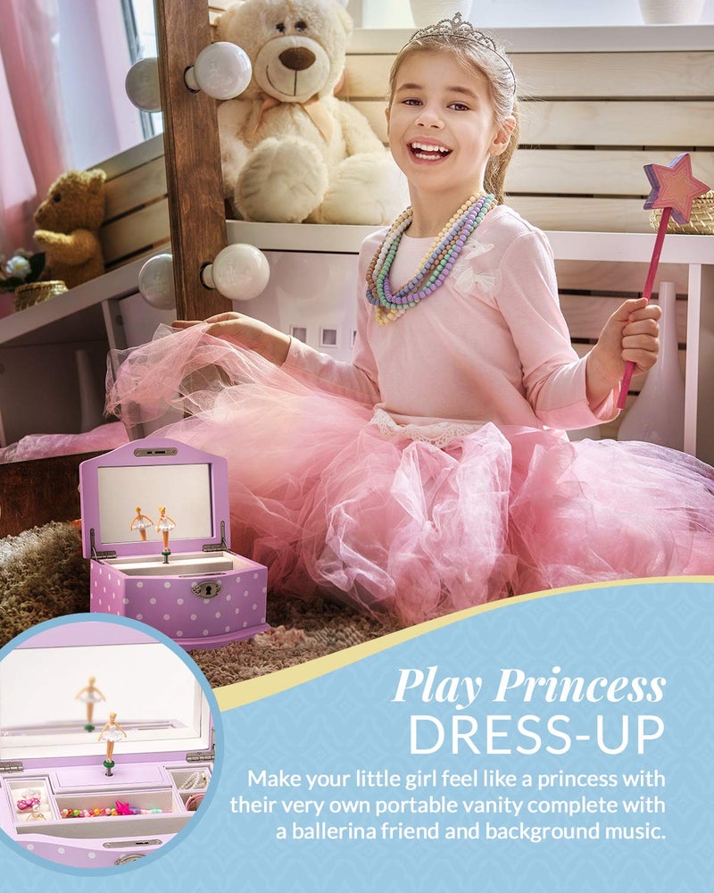 Art Lins Elle Jewelry Box - Ballerina Jewelry Organizer and Swan Lake Wind-Up Music Box for Girls and Teens, Accessories and Keepsake Wooden Storage with Lock and Mirror, Charming Room Decor and Gift, Small - Image 4